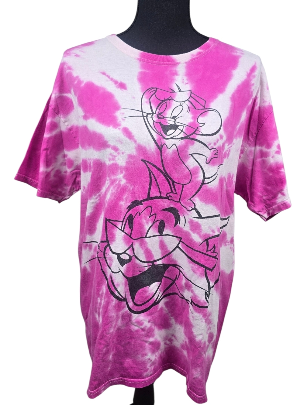 Pink Tie-Dye Short Sleeve Tee with Cartoon Graphic
